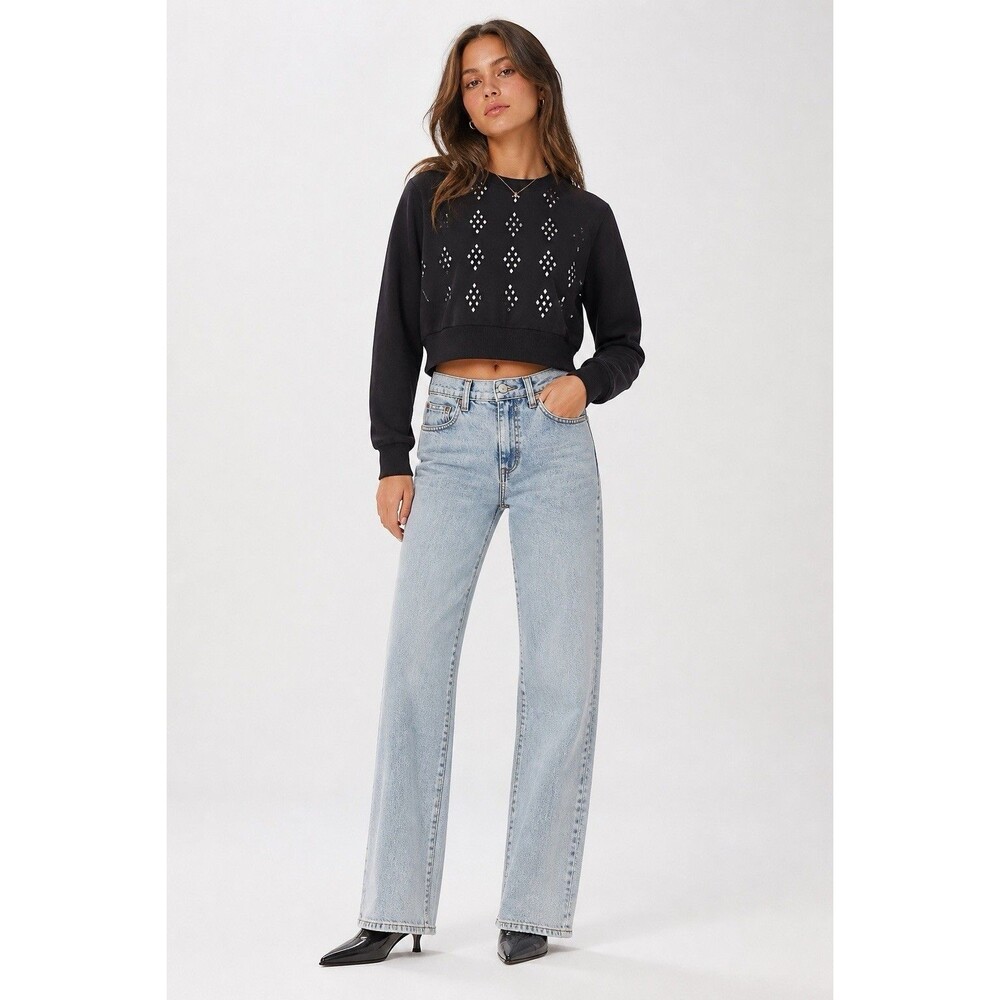 $395 Alice + Olivia AMAZING High Rise Straight Designer Jeans Rockstar Blue 26